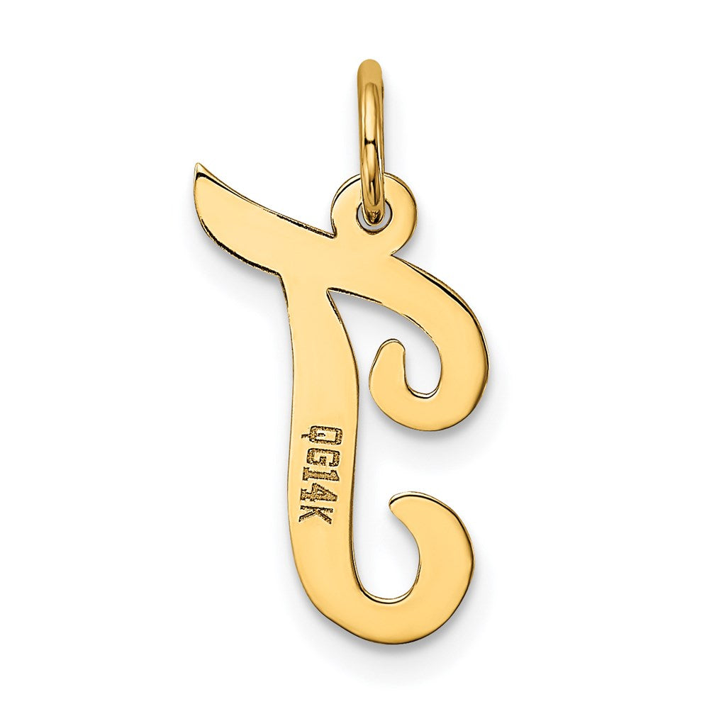 Million Charms 14K Yellow Gold Themed Medium Script Alphabet Letter Initial T Charm