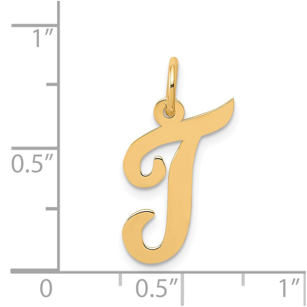Million Charms 14K Yellow Gold Themed Medium Script Alphabet Letter Initial T Charm