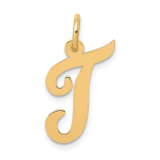 Million Charms 14K Yellow Gold Themed Medium Script Alphabet Letter Initial T Charm