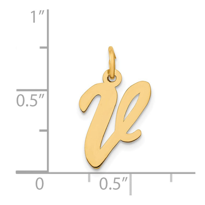 Million Charms 14K Yellow Gold Themed Medium Script Alphabet Letter Initial V Charm