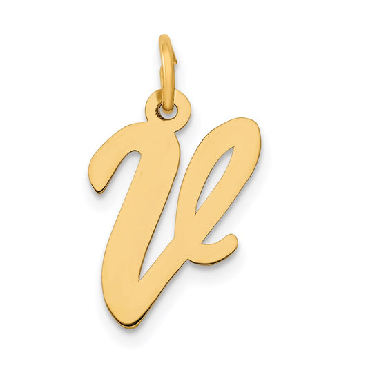 Million Charms 14K Yellow Gold Themed Medium Script Alphabet Letter Initial V Charm