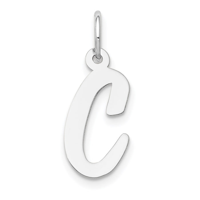 Million Charms 14K White Gold Themed Medium Script Alphabet Letter Initial C Charm