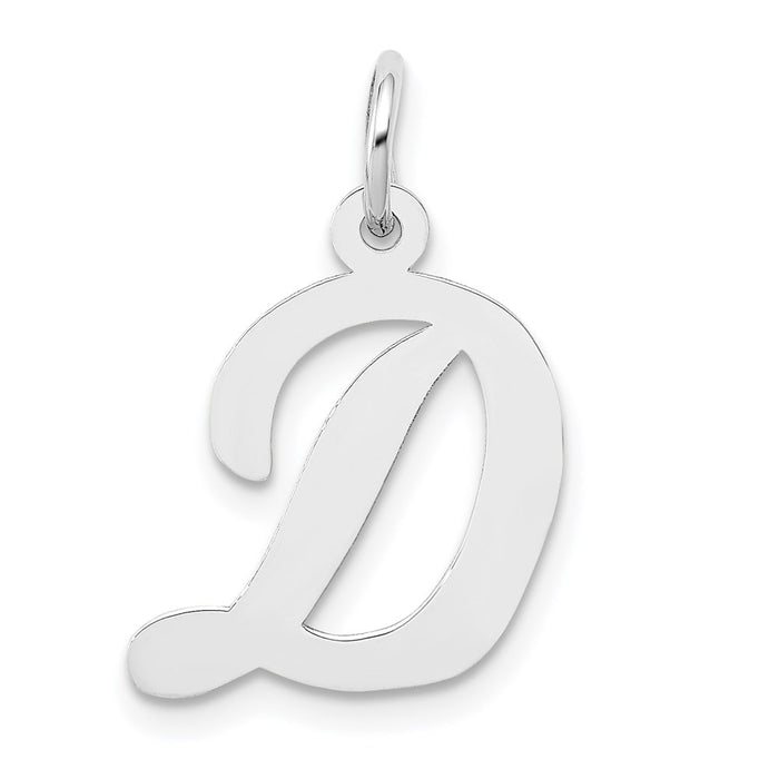 Million Charms 14K White Gold Themed Medium Script Alphabet Letter Initial D Charm