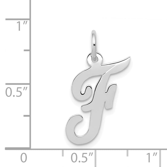 Million Charms 14K White Gold Themed Medium Script Alphabet Letter Initial F Charm