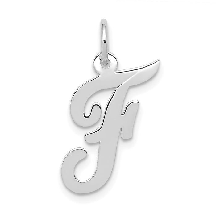 Million Charms 14K White Gold Themed Medium Script Alphabet Letter Initial F Charm
