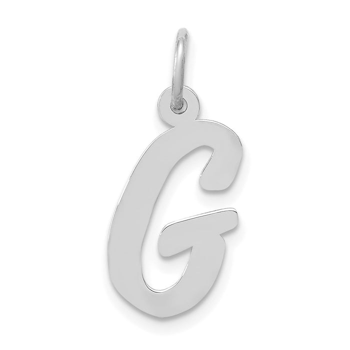 Million Charms 14K White Gold Themed Medium Script Alphabet Letter Initial G Charm