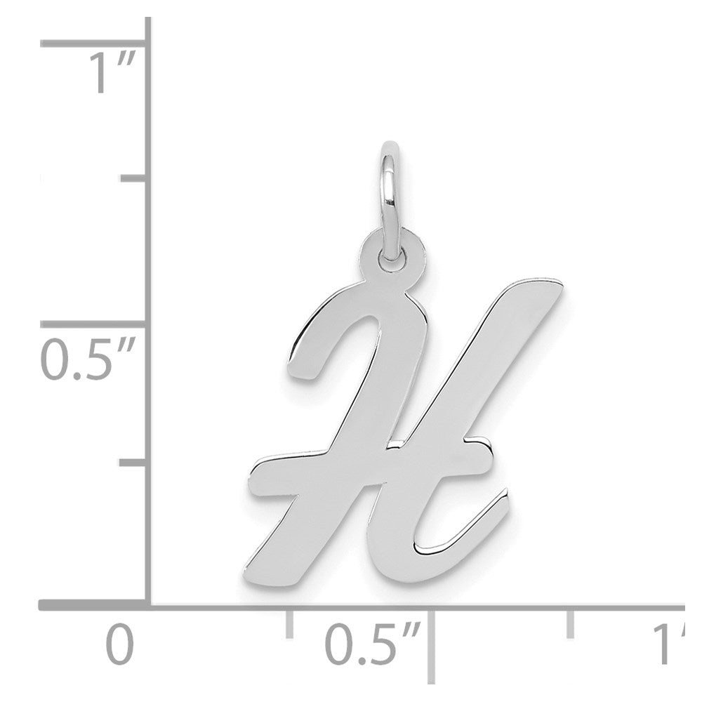 Million Charms 14K White Gold Themed Medium Script Alphabet Letter Initial H Charm