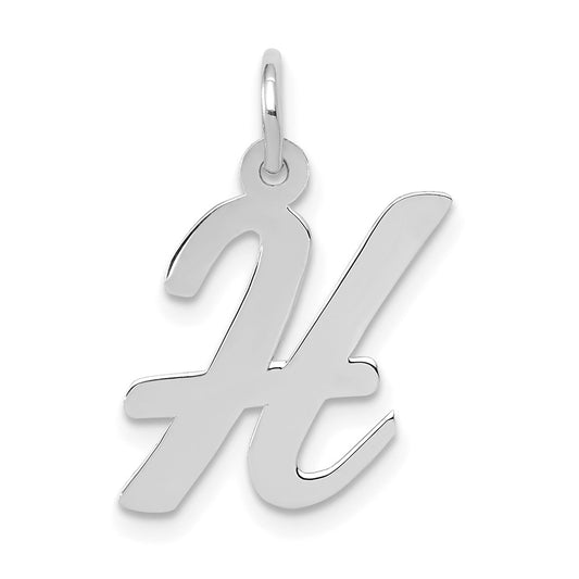 Million Charms 14K White Gold Themed Medium Script Alphabet Letter Initial H Charm