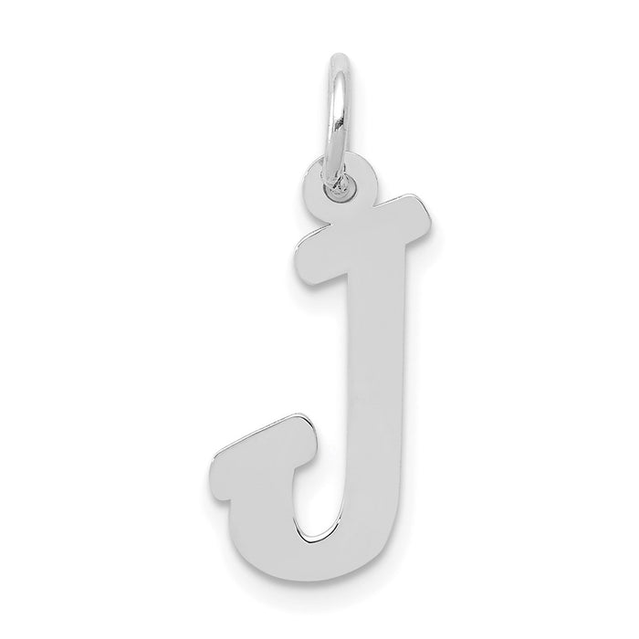 Million Charms 14K White Gold Themed Medium Script Alphabet Letter Initial J Charm