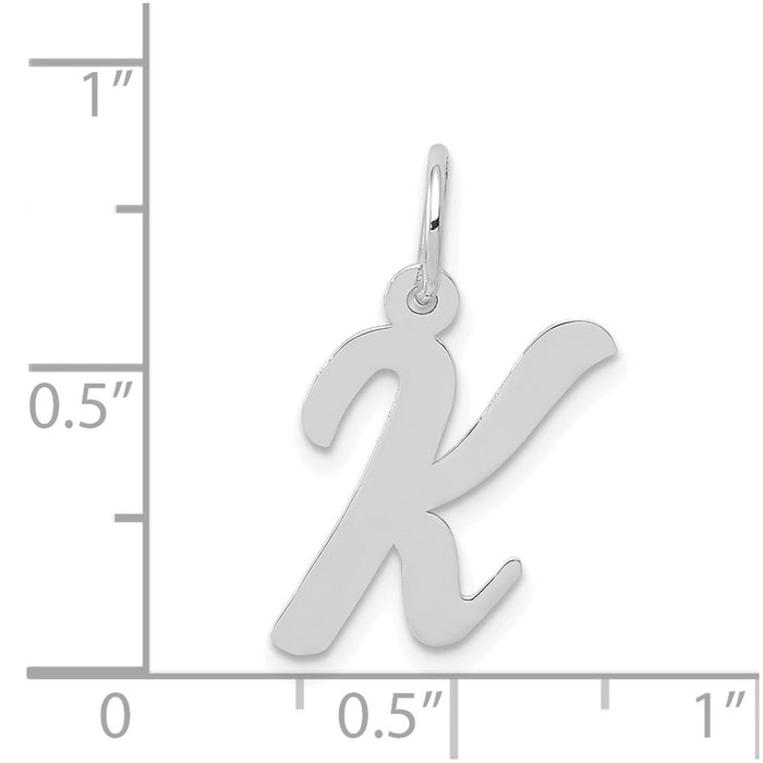 Million Charms 14K White Gold Themed Medium Script Alphabet Letter Initial K Charm