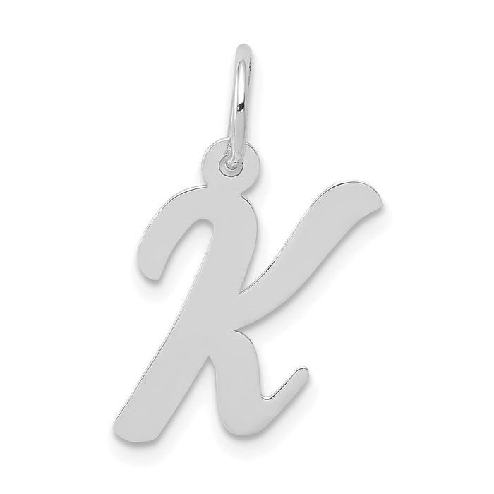 Million Charms 14K White Gold Themed Medium Script Alphabet Letter Initial K Charm