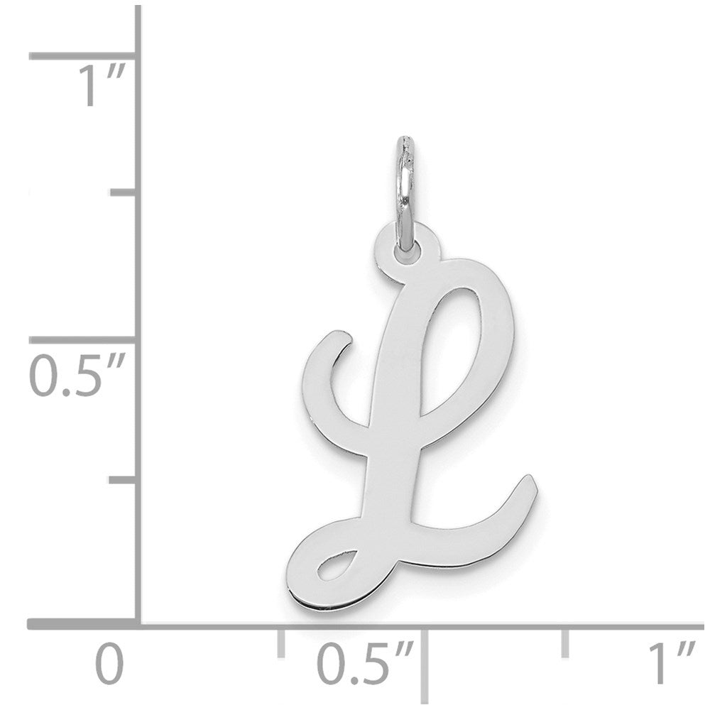 Million Charms 14K White Gold Themed Medium Script Alphabet Letter Initial L Charm