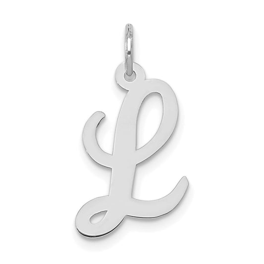 Million Charms 14K White Gold Themed Medium Script Alphabet Letter Initial L Charm