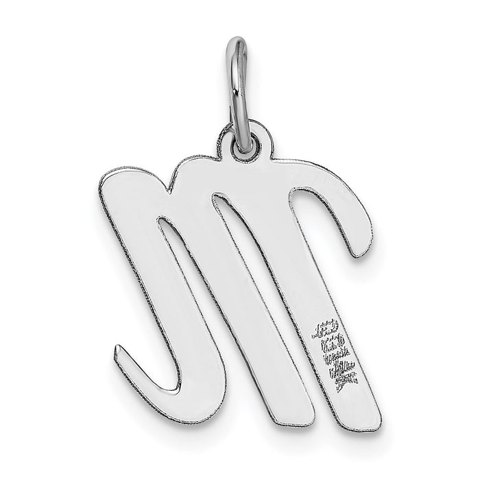 Million Charms 14K White Gold Themed Medium Script Alphabet Letter Initial M Charm