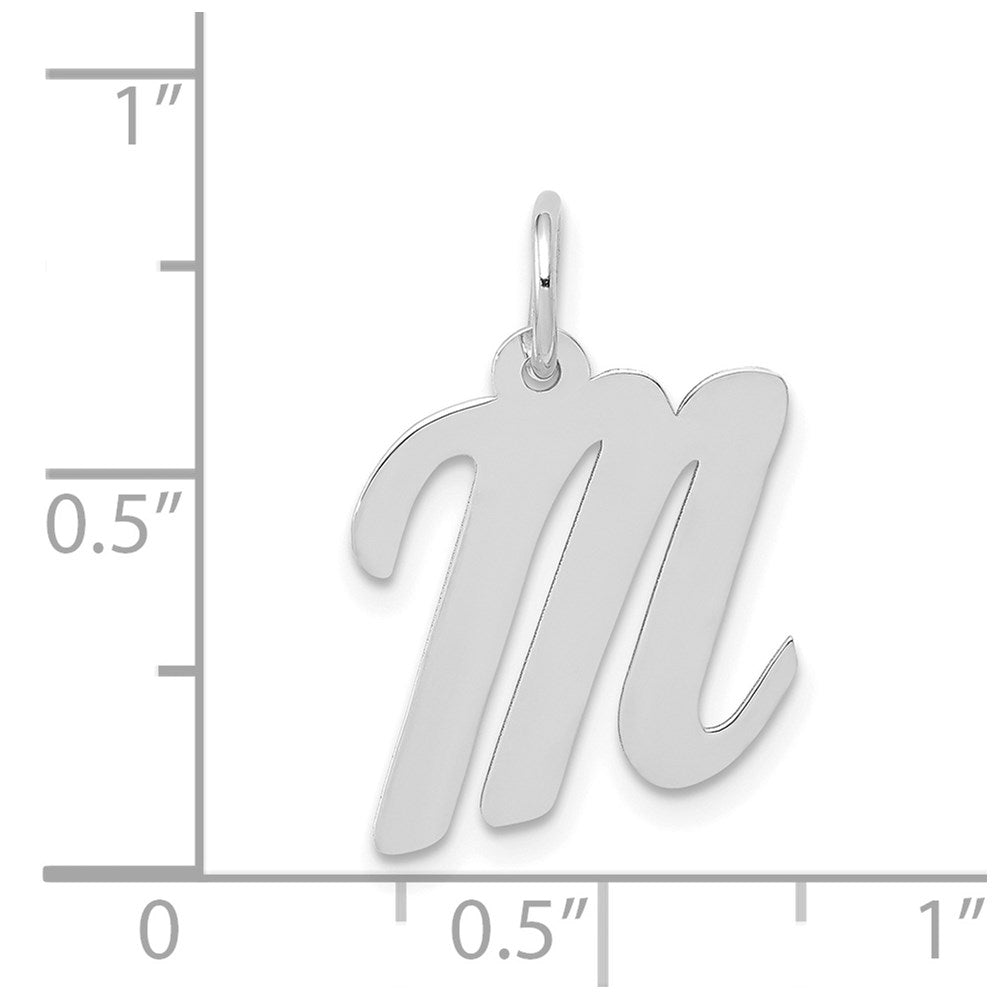 Million Charms 14K White Gold Themed Medium Script Alphabet Letter Initial M Charm