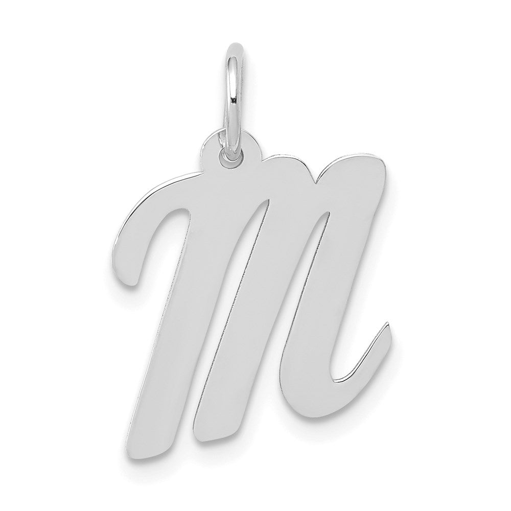 Million Charms 14K White Gold Themed Medium Script Alphabet Letter Initial M Charm