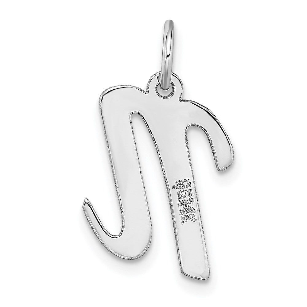 Million Charms 14K White Gold Themed Medium Script Alphabet Letter Initial N Charm