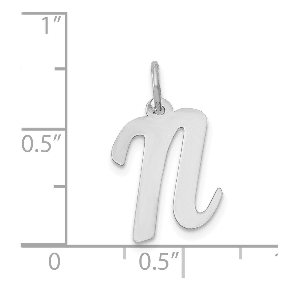 Million Charms 14K White Gold Themed Medium Script Alphabet Letter Initial N Charm