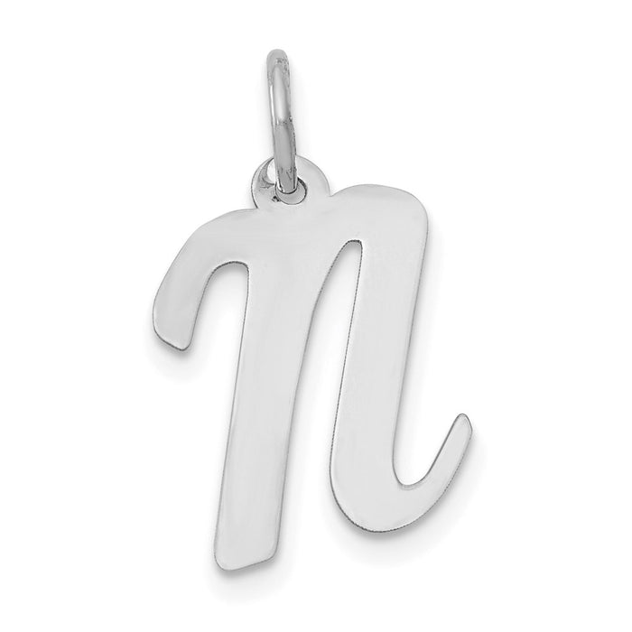 Million Charms 14K White Gold Themed Medium Script Alphabet Letter Initial N Charm