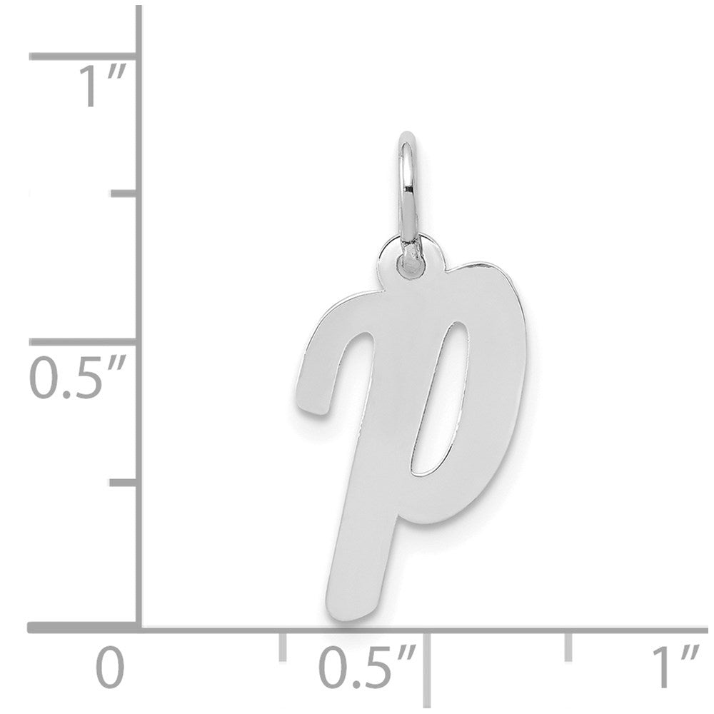 Million Charms 14K White Gold Themed Medium Script Alphabet Letter Initial P Charm