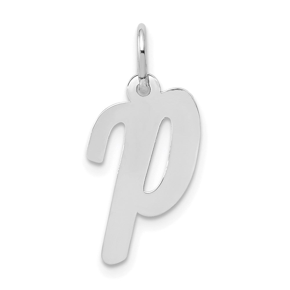 Million Charms 14K White Gold Themed Medium Script Alphabet Letter Initial P Charm