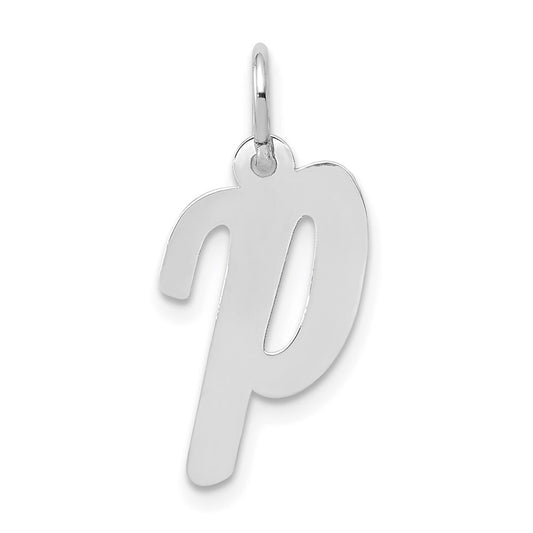 Million Charms 14K White Gold Themed Medium Script Alphabet Letter Initial P Charm