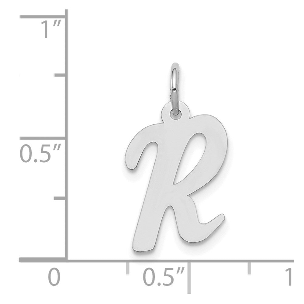 Million Charms 14K White Gold Themed Medium Script Alphabet Letter Initial R Charm