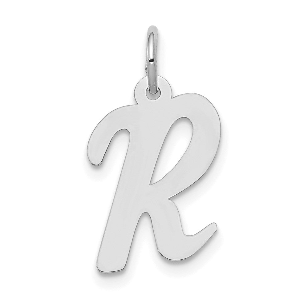 Million Charms 14K White Gold Themed Medium Script Alphabet Letter Initial R Charm