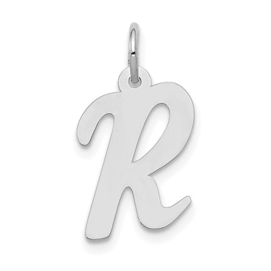 Million Charms 14K White Gold Themed Medium Script Alphabet Letter Initial R Charm