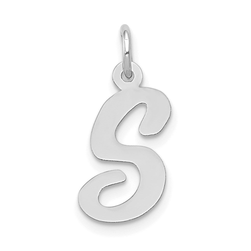 Million Charms 14K White Gold Themed Medium Script Alphabet Letter Initial S Charm