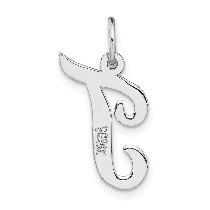 Million Charms 14K White Gold Themed Medium Script Alphabet Letter Initial T Charm