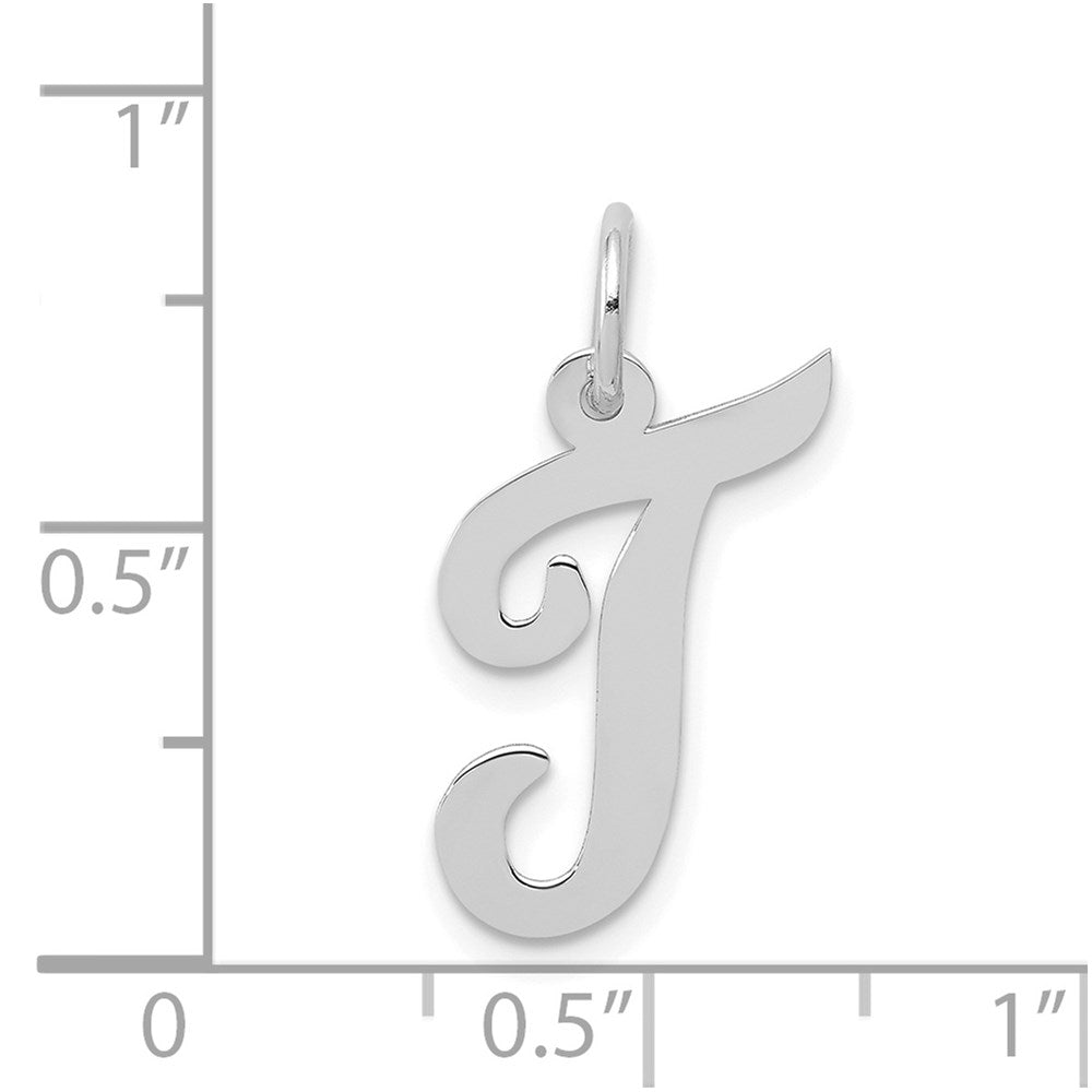 Million Charms 14K White Gold Themed Medium Script Alphabet Letter Initial T Charm