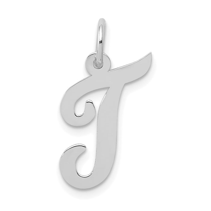 Million Charms 14K White Gold Themed Medium Script Alphabet Letter Initial T Charm