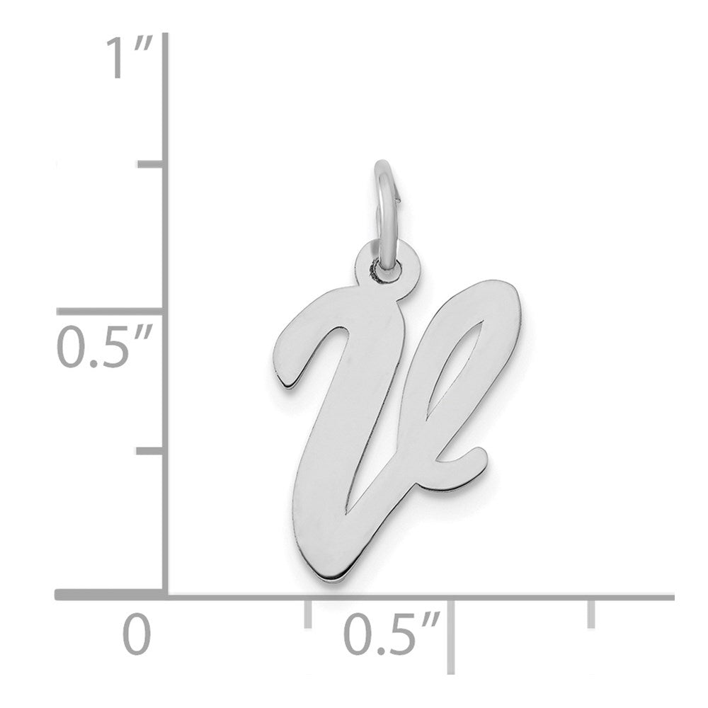 Million Charms 14K White Gold Themed Medium Script Alphabet Letter Initial V Charm