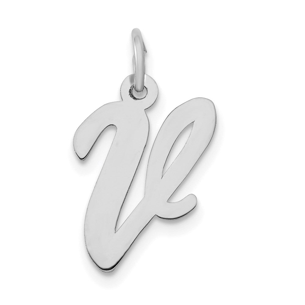 Million Charms 14K White Gold Themed Medium Script Alphabet Letter Initial V Charm