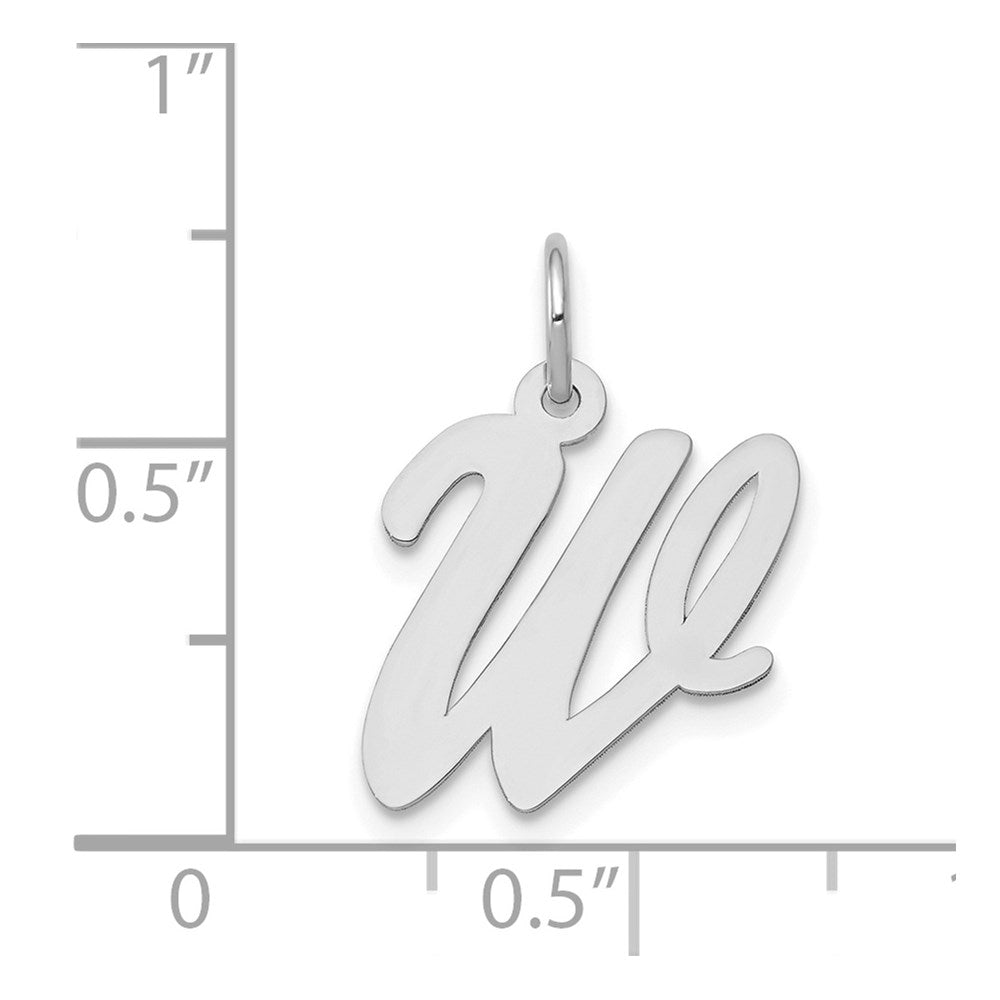 Million Charms 14K White Gold Themed Medium Script Alphabet Letter Initial W Charm