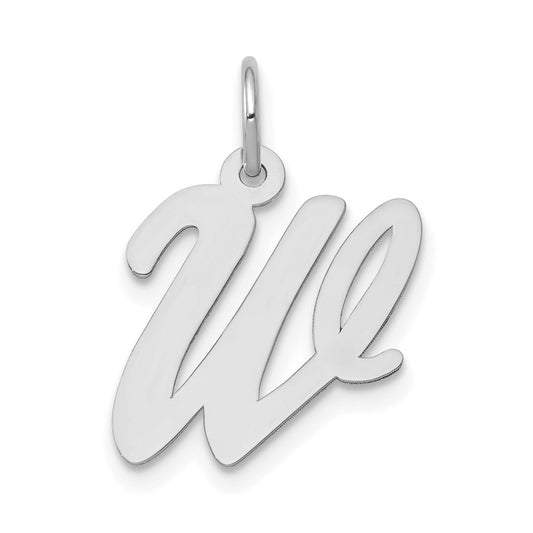 Million Charms 14K White Gold Themed Medium Script Alphabet Letter Initial W Charm