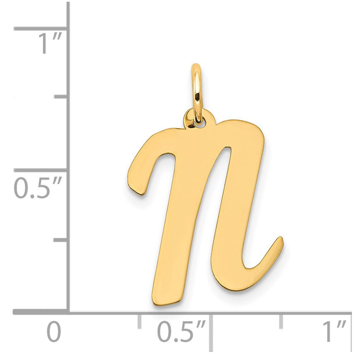 Million Charms 14K Yellow Gold Themed Large Script Alphabet Letter Initial N Charm