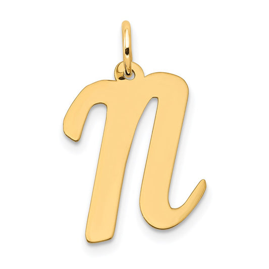 Million Charms 14K Yellow Gold Themed Large Script Alphabet Letter Initial N Charm
