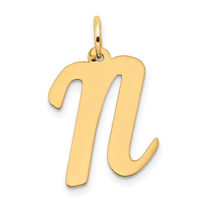 Million Charms 14K Yellow Gold Themed Large Script Alphabet Letter Initial N Charm