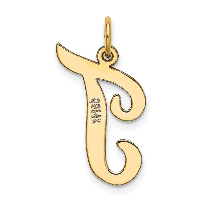 Million Charms 14K Yellow Gold Themed Large Script Alphabet Letter Initial T Charm