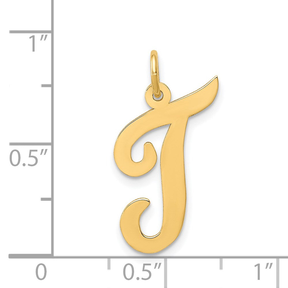 Million Charms 14K Yellow Gold Themed Large Script Alphabet Letter Initial T Charm