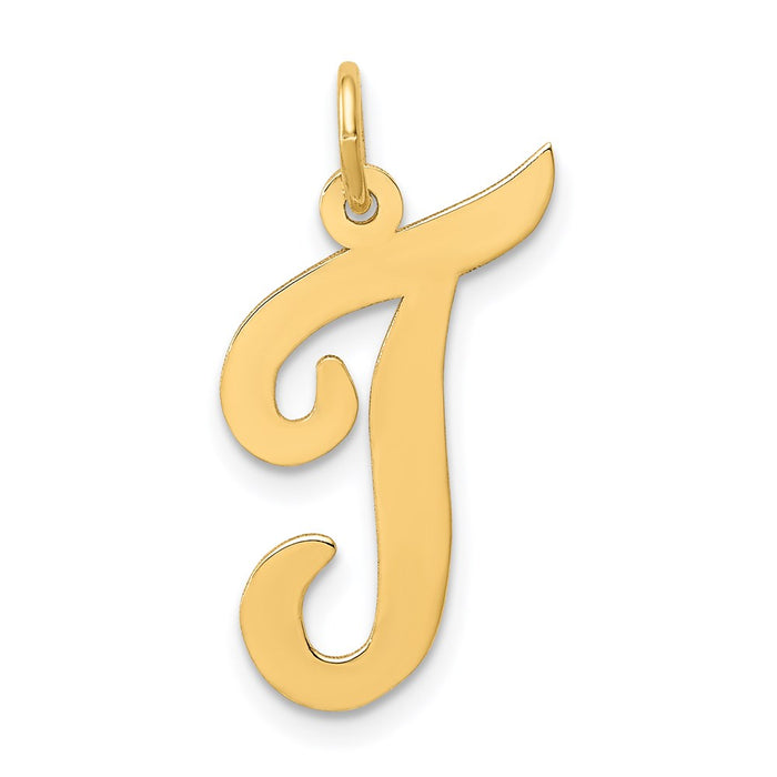 Million Charms 14K Yellow Gold Themed Large Script Alphabet Letter Initial T Charm