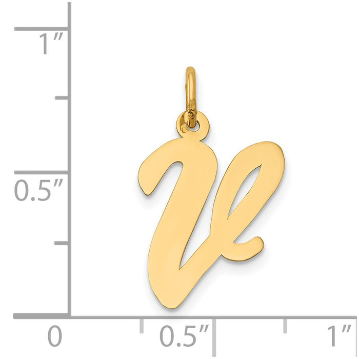 Million Charms 14K Yellow Gold Themed Large Script Alphabet Letter Initial V Charm