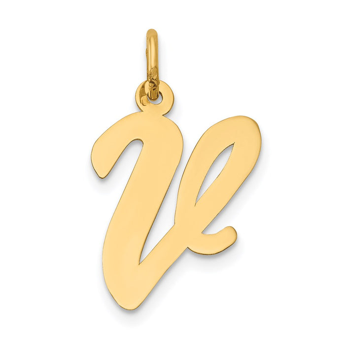 Million Charms 14K Yellow Gold Themed Large Script Alphabet Letter Initial V Charm