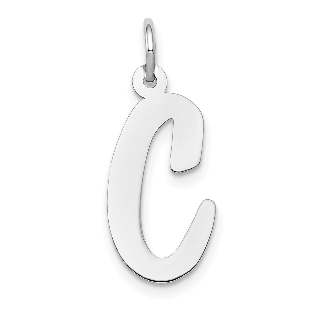 Million Charms 14K White Gold Themed Large Script Alphabet Letter Initial C Charm