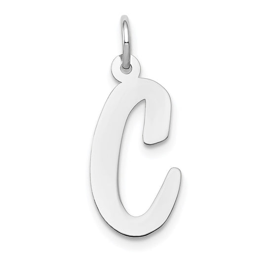 Million Charms 14K White Gold Themed Large Script Alphabet Letter Initial C Charm