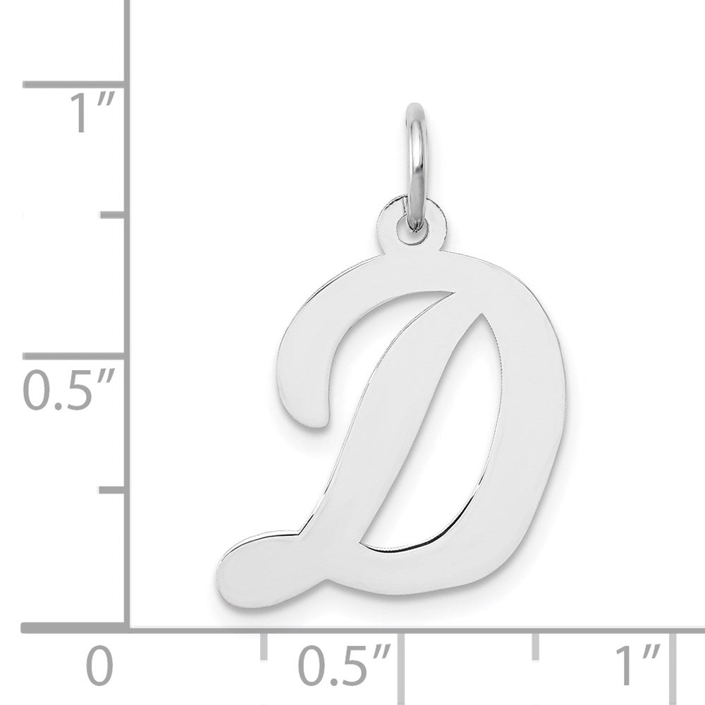 Million Charms 14K White Gold Themed Large Script Alphabet Letter Initial D Charm