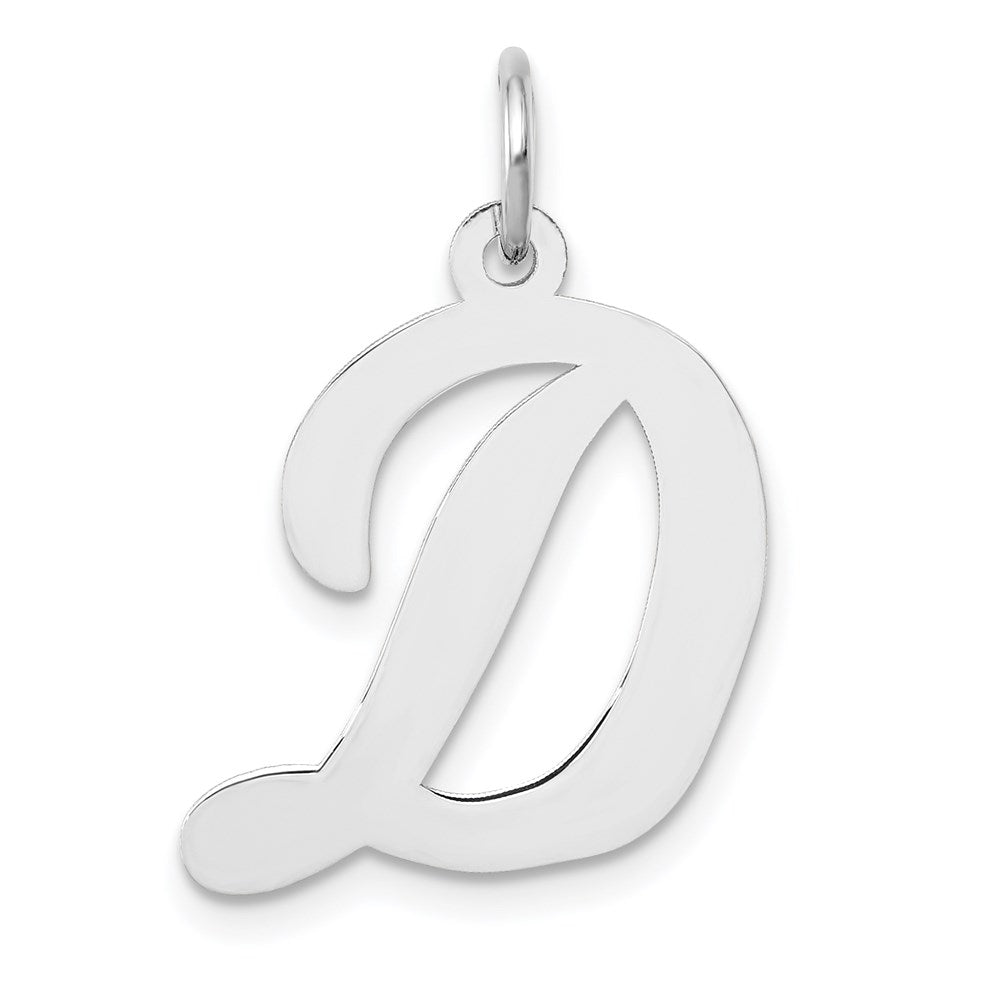 Million Charms 14K White Gold Themed Large Script Alphabet Letter Initial D Charm