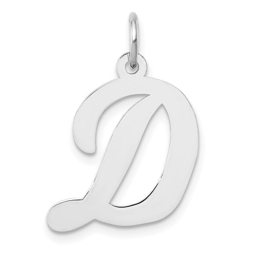 Million Charms 14K White Gold Themed Large Script Alphabet Letter Initial D Charm